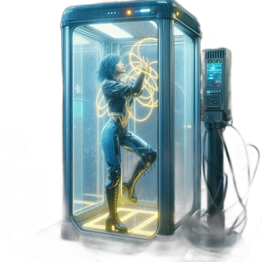 robot, cyberpunk, concept art, 3d render, vaporwave, neon lights, underwater, outer space transparent PNG cut-out