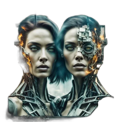 robot, mask, face, jewelry, cyberpunk, concept art, comic book art, fantasy art transparent PNG cut-out