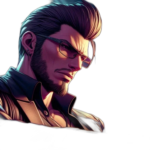 jacket, face, weapon, cyberpunk, comic book art, concept art, pixel art, golden transparent PNG cut-out
