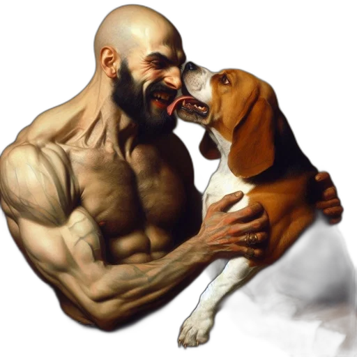 animal, photorealistic, concept art, oil painting, pixel art, muscular, bald, man transparent PNG cut-out