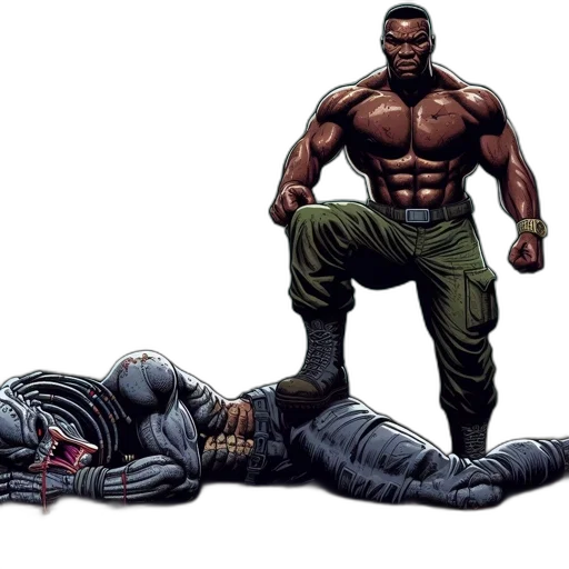weapon, comic book art, concept art, muscular, man, combat, gear, stands transparent PNG cut-out