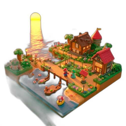 concept art, 3d render, pixel art, fantasy art, fog, forest, sunset, fire transparent PNG cut-out