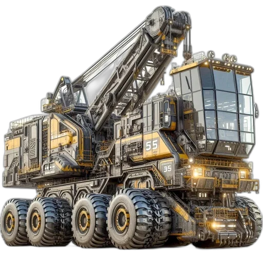 robot, weapon, concept art, futuristic, construction, vehicle, combining, crane transparent PNG cut-out
