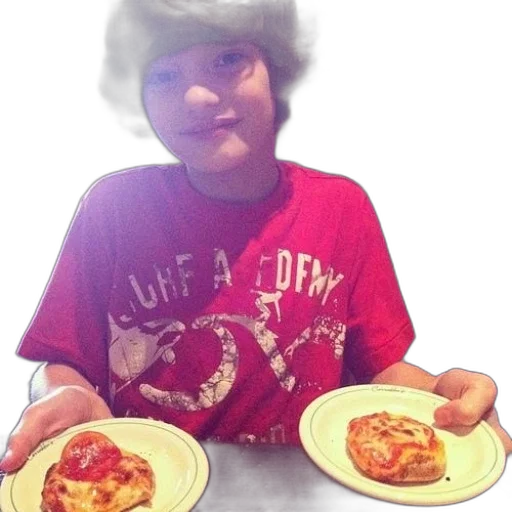 food, photorealistic, 3d render, boy, red, shirt, holds, two transparent PNG cut-out
