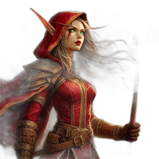 fantasy art, concept art, comic book art, pixel art, red, female, character, elf-like transparent PNG cut-out