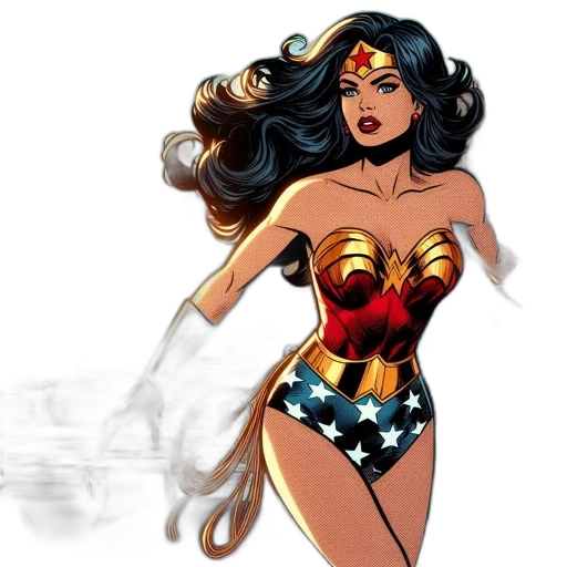 comic book art, concept art, cartoon, fantasy art, wonder, woman, stands, beside transparent PNG cut-out