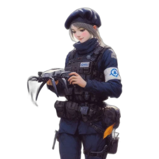 weapon, staff, robot, jacket, concept art, 3d render, cyberpunk, pixel art transparent PNG cut-out