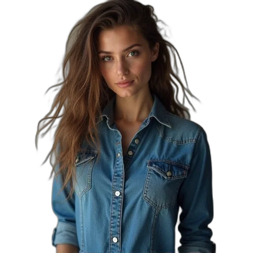 jacket, face, dress, hair, photorealistic, oil painting, cartoon, blue transparent PNG cut-out