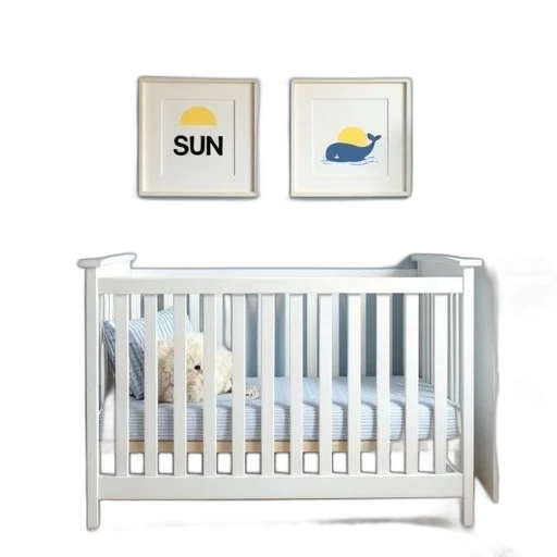 furniture, sunset, pastel, monochrome, white, crib, blue, striped transparent PNG cut-out