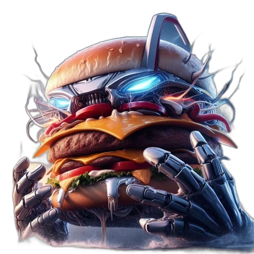 food, robot, creature, concept art, cyberpunk, pixel art, 3d render, anthropomorphic transparent PNG cut-out