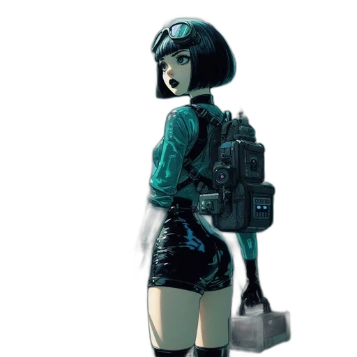 robot, dress, weapon, staff, concept art, cyberpunk, comic book art, 3d render transparent PNG cut-out