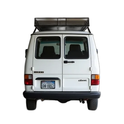 car, white, van, black, roof, rack, parked, garage transparent PNG cut-out