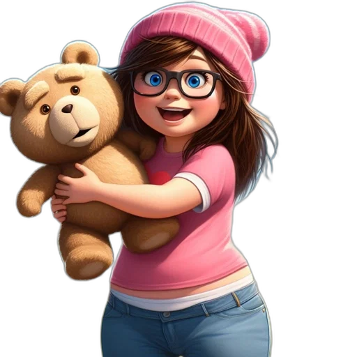 3d render, cartoon, concept art, photorealistic, animated, female, character, wears transparent PNG cut-out