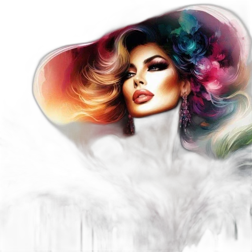 hair, photorealistic, fantasy art, watercolor, concept art, colorful, neon, artistically transparent PNG cut-out