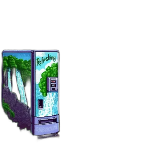 tree, bottle, robot, building, vaporwave, pixel art, concept art, 3d render transparent PNG cut-out