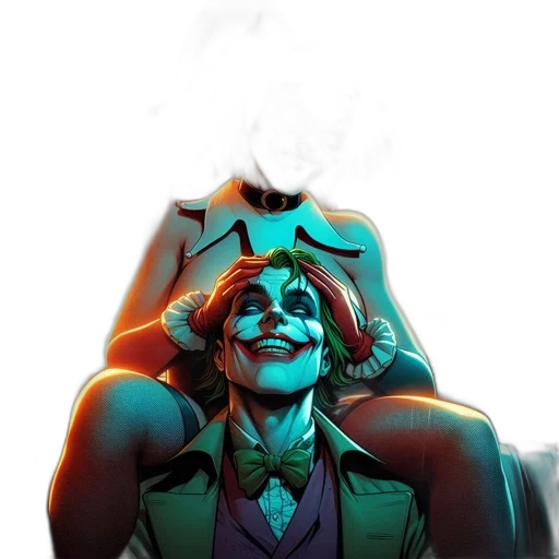 mask, comic book art, concept art, fire, neon lights, harley, quinn, sits transparent PNG cut-out
