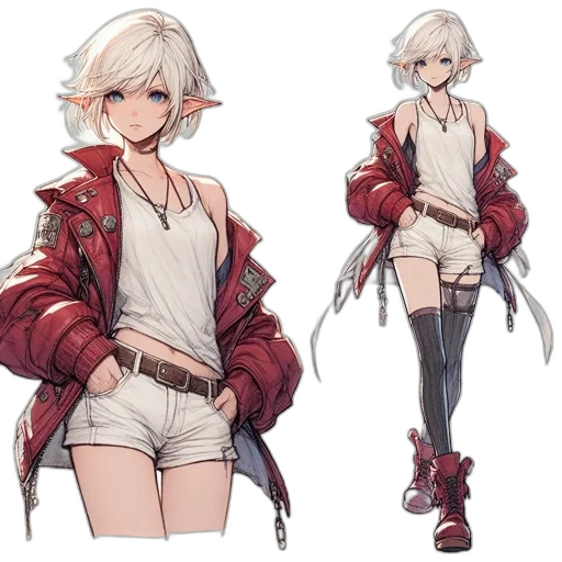 jacket, concept art, fantasy art, anime, pixel art, red, monochrome, dark transparent PNG cut-out