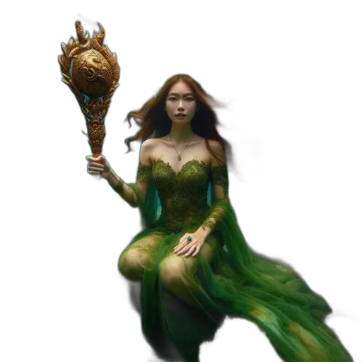 staff, dress, dragon, crown, fantasy art, concept art, pixel art, photorealistic transparent PNG cut-out