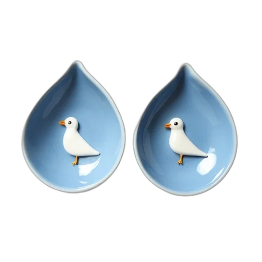 jewelry, pair, blue, white, porcelain, seashell-shaped, dishes, seagull transparent PNG cut-out