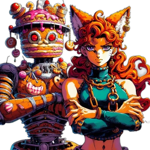 robot, mask, staff, crown, concept art, pixel art, comic book art, cyberpunk transparent PNG cut-out