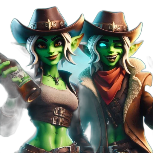 hat, concept art, fantasy art, 3d render, comic book art, green, two, alien transparent PNG cut-out