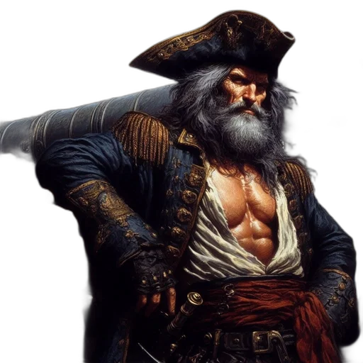 fantasy art, concept art, photorealistic, comic book art, aged, pirate, sporting, long transparent PNG cut-out