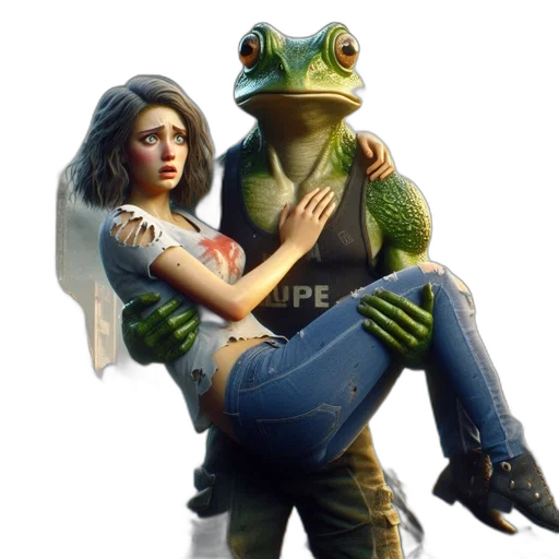 concept art, photorealistic, 3d render, fantasy art, outer space, woman, carried, frog-like transparent PNG cut-out