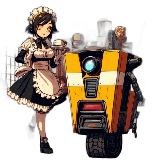 robot, car, dress, weapon, concept art, pixel art, anime, fantasy art transparent PNG cut-out