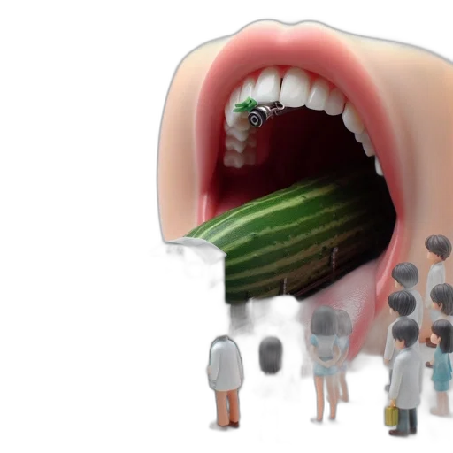 food, 3d render, concept art, photorealistic, large, open, mouth, tiny transparent PNG cut-out
