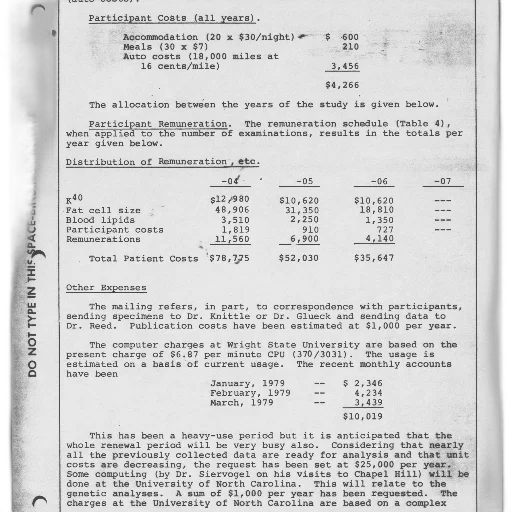 document, titled, participant, costs, all, years, lists, various transparent PNG cut-out
