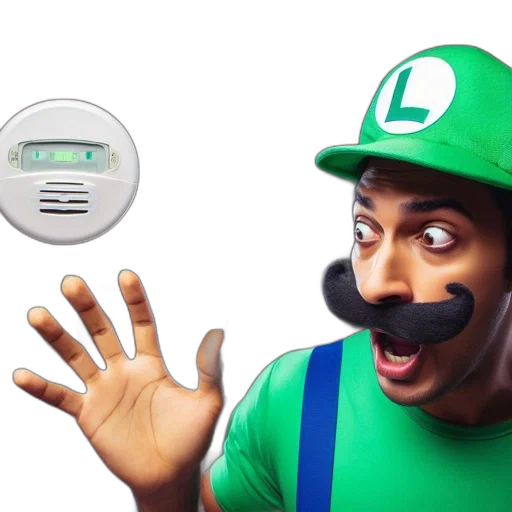 mask, man, green, luigi, suit, stands, shocked, before transparent PNG cut-out