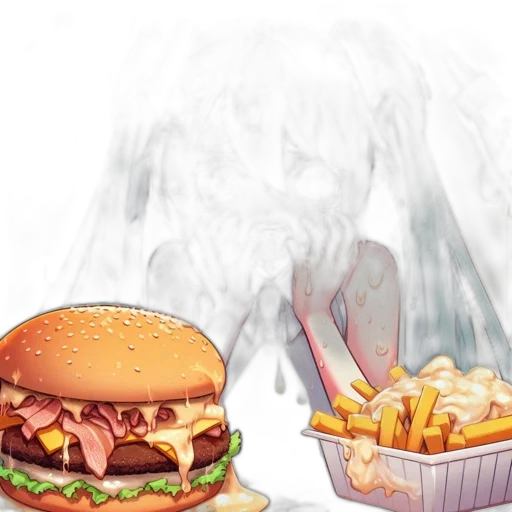 food, photorealistic, concept art, 3d render, watercolor, fog, fire, animated transparent PNG cut-out