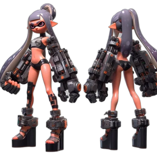 weapon, robot, 3d render, concept art, cyberpunk, monochrome, dark, anime-style transparent PNG cut-out