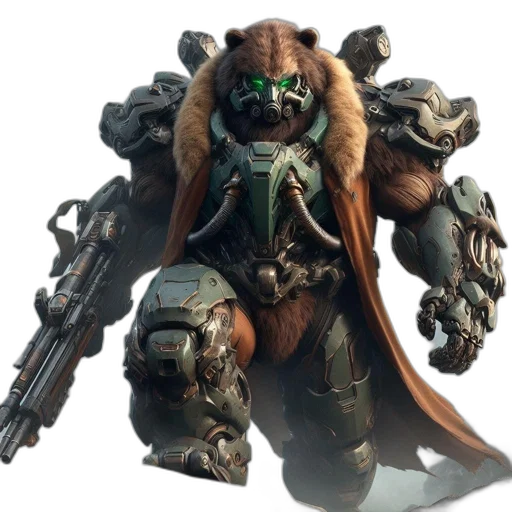 weapon, robot, mask, creature, concept art, 3d render, fantasy art, cyberpunk transparent PNG cut-out