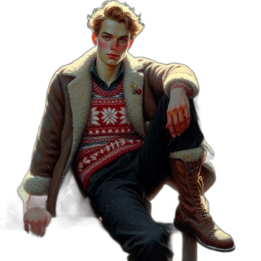 jacket, staff, concept art, comic book art, pixel art, fantasy art, red, dark transparent PNG cut-out