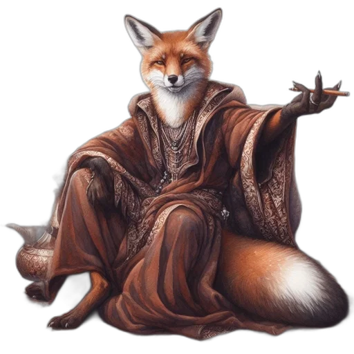 animal, staff, fantasy art, concept art, photorealistic, pixel art, anthropomorphic, fox transparent PNG cut-out