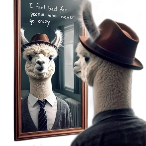 hat, face, mask, animal, concept art, photorealistic, anthropomorphized, llama transparent PNG cut-out