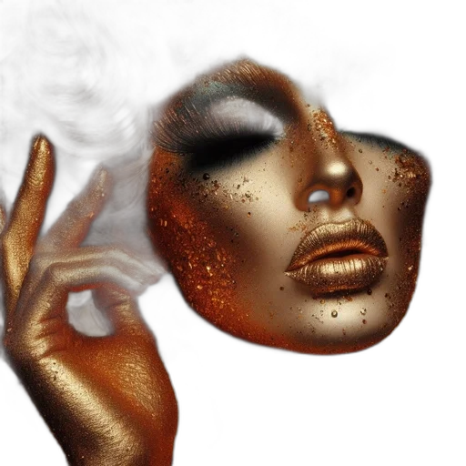 face, mask, crown, hair, photorealistic, fantasy art, concept art, 3d render transparent PNG cut-out