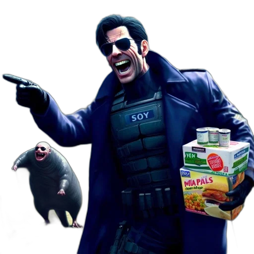 jacket, food, animal, concept art, 3d render, cyberpunk, animated, dark-blue transparent PNG cut-out