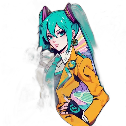 jacket, staff, weapon, dragon, anime, vaporwave, concept art, pixel art transparent PNG cut-out