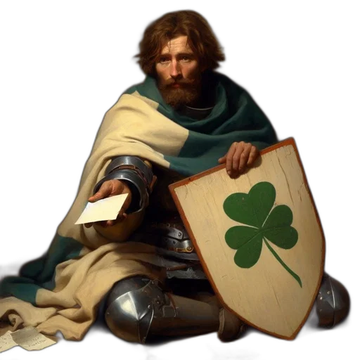 sword, fantasy art, concept art, green, knight, armor, cloak, holding transparent PNG cut-out