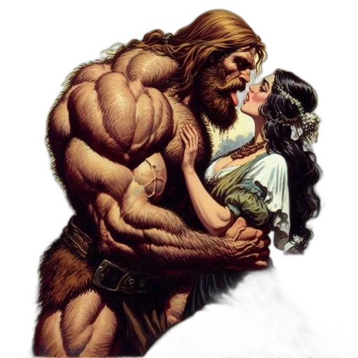creature, animal, concept art, comic book art, fantasy art, imposing, embraces, woman transparent PNG cut-out
