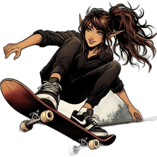 cartoon, anime, concept art, photorealistic, elf-like, woman, long, hair transparent PNG cut-out