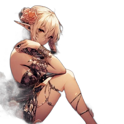 dress, dragon, flower, weapon, fantasy art, concept art, pixel art, anime transparent PNG cut-out