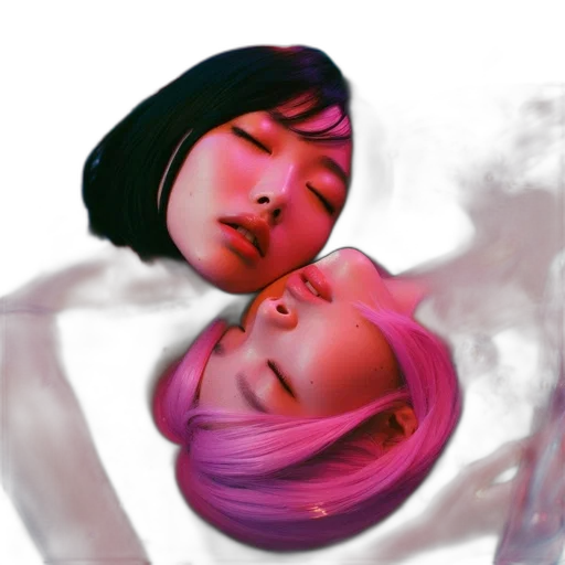 face, mask, hair, photorealistic, vaporwave, cyberpunk, concept art, neon lights transparent PNG cut-out