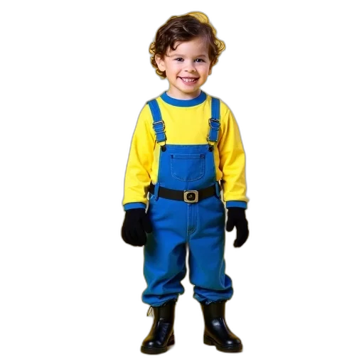 robot, staff, jacket, weapon, child, dressed, yellow, blue transparent PNG cut-out