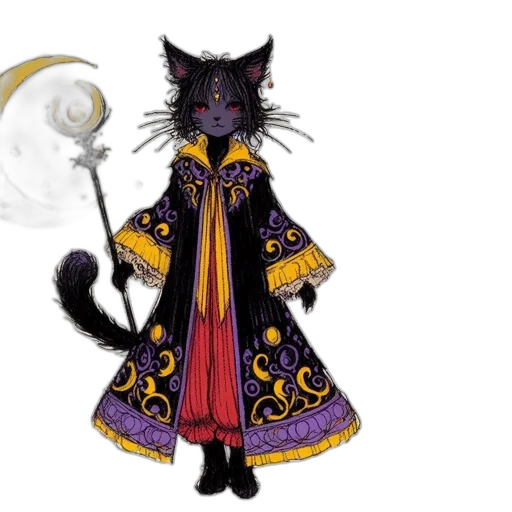 staff, fantasy art, concept art, pixel art, dark, monochrome, black, cat transparent PNG cut-out