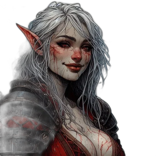 face, fantasy art, concept art, photorealistic, comic book art, red, elfin, figure transparent PNG cut-out