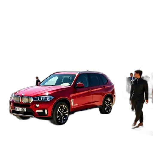 car, 3d render, red, bmw, suv, parked, sandy, surface transparent PNG cut-out