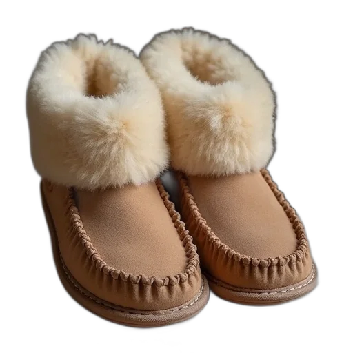 shoes, pair, sheepskin, mocs transparent PNG cut-out